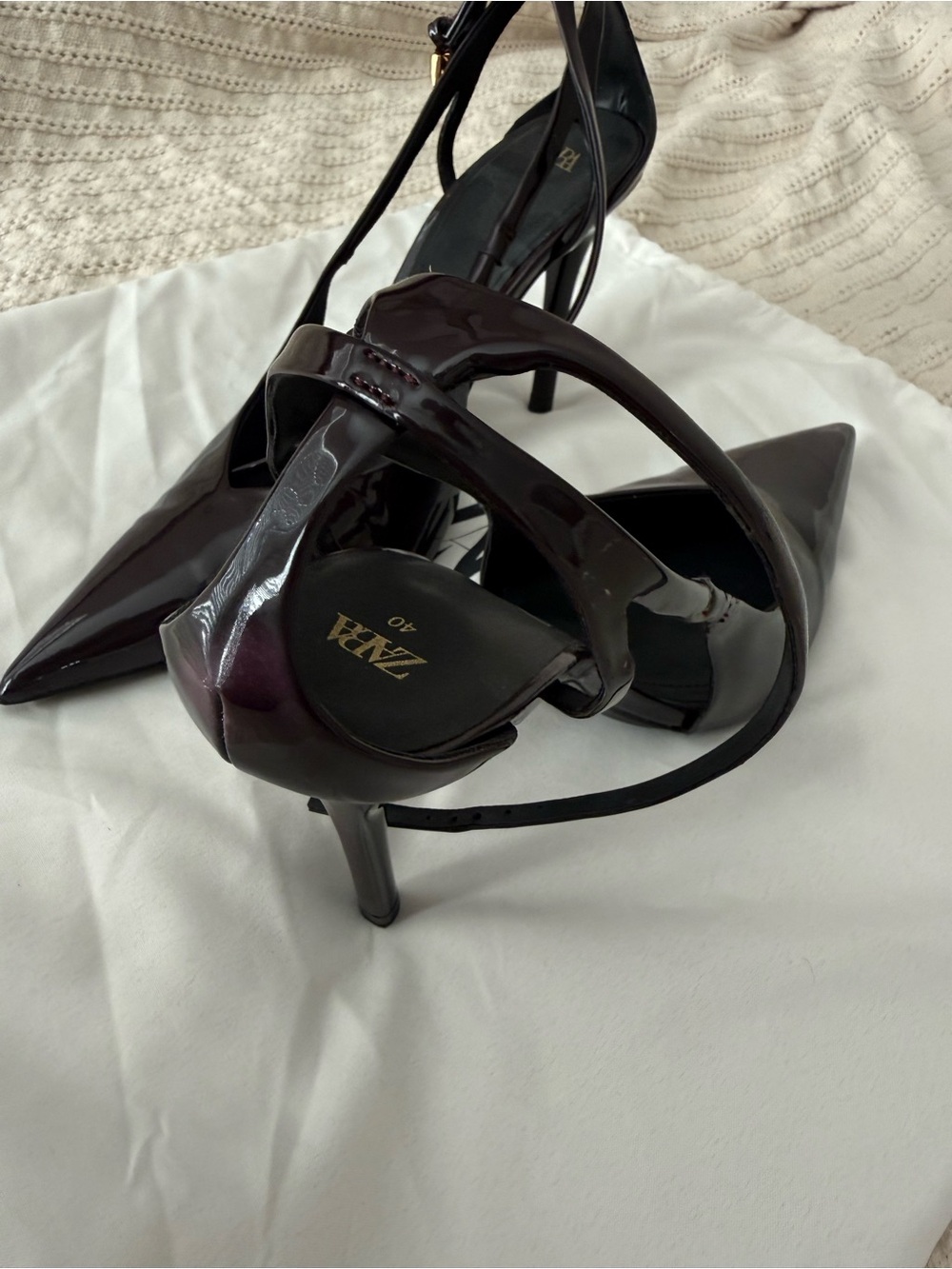 Zara Deep Plum Patent Strappy Heels - Picture 4 of 8